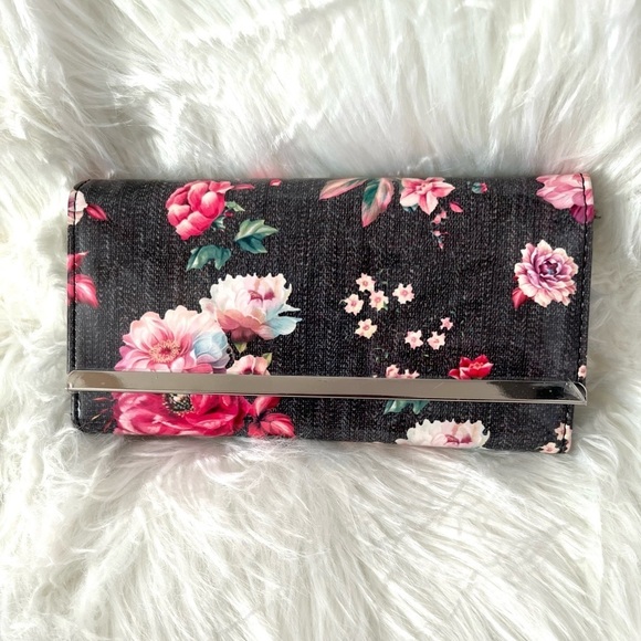 Handbags - Floral Black Patent Leather Clutch Wallet Kelly and Katie